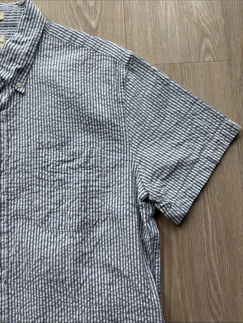 J Crew Short-Sleeve Button-Down Shirt in Blue and White Stripe